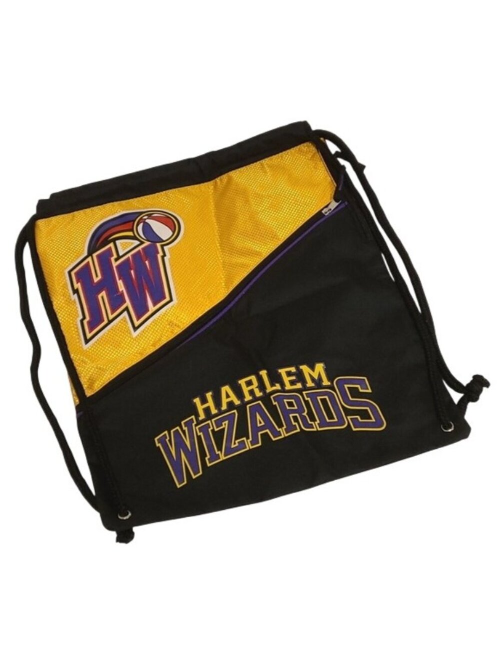 Harlem Wizards Basketball String Bag Travel Bag Bookbag Black Yellow Purple OS